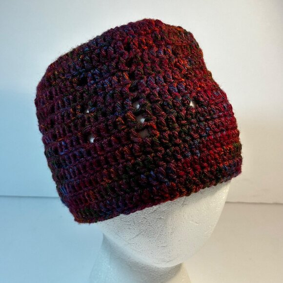 Handmade Crochet Flat Top Beanie Hat For Adults - Multi-Color Acrylic Blend - Picture 5 of 6